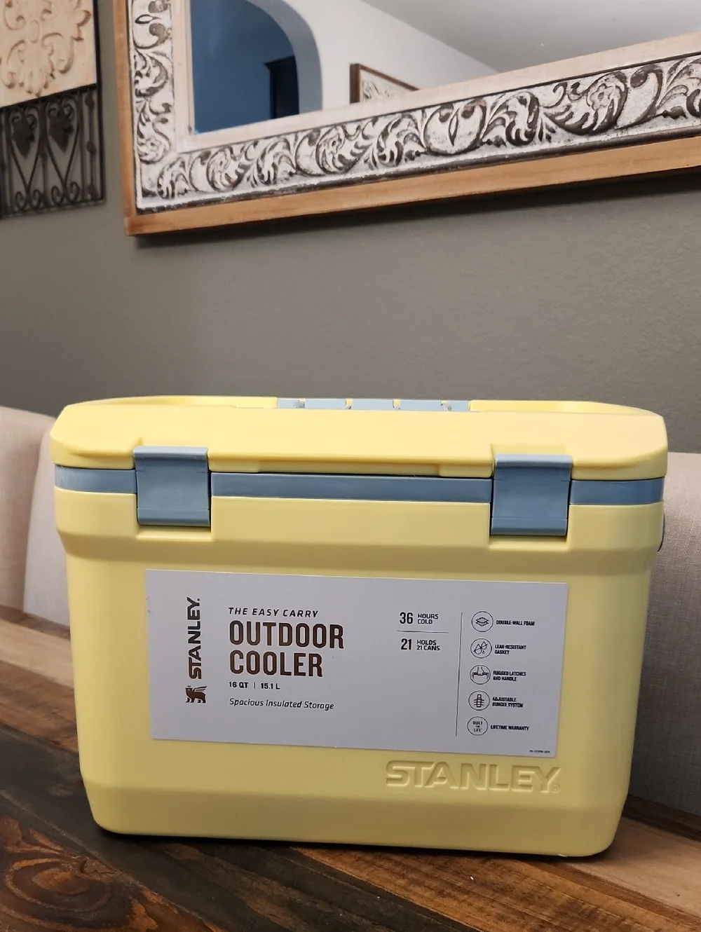 Stanley Yellow Cooler with Light Blue Accents 16 Qt - Picture 1 of 10